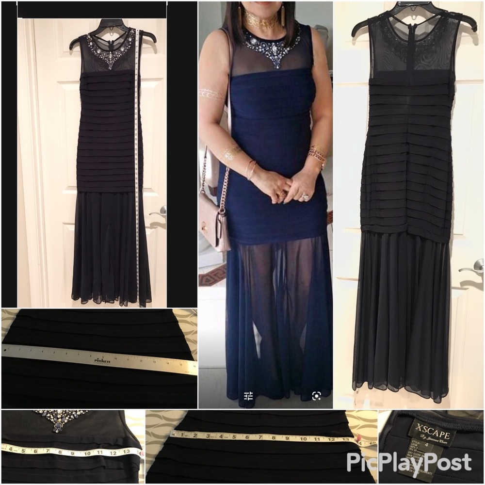 Xscape by joanna chen long dress shear bottom & embellished nechline.